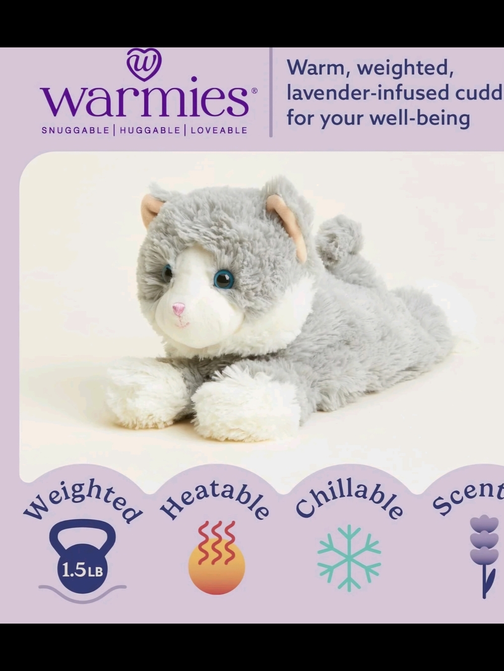 Warmies Lavendar Infused Kitten Microwavable Freezer Calming Stuffed Animal